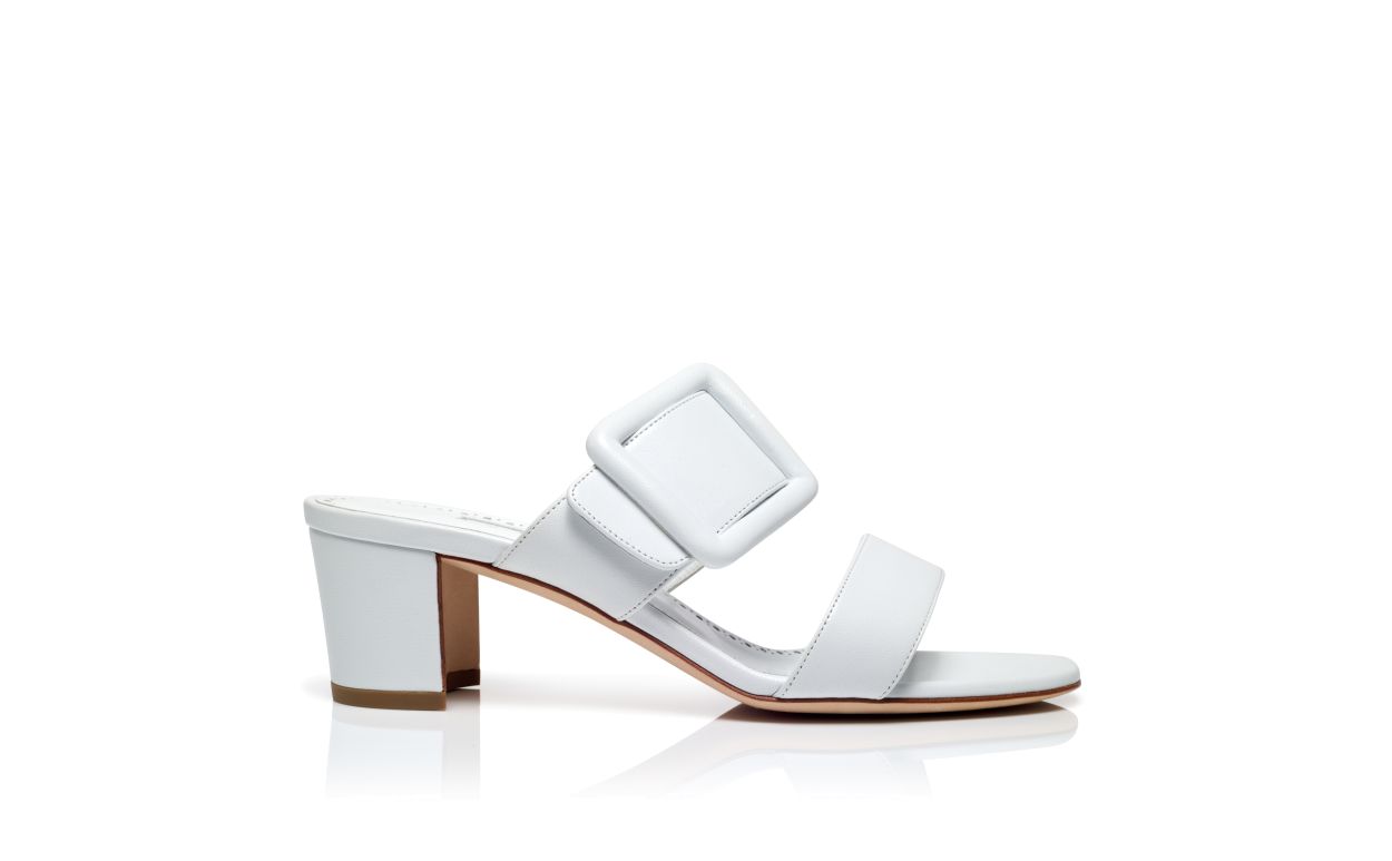 White Nappa Leather Open Toe Mules