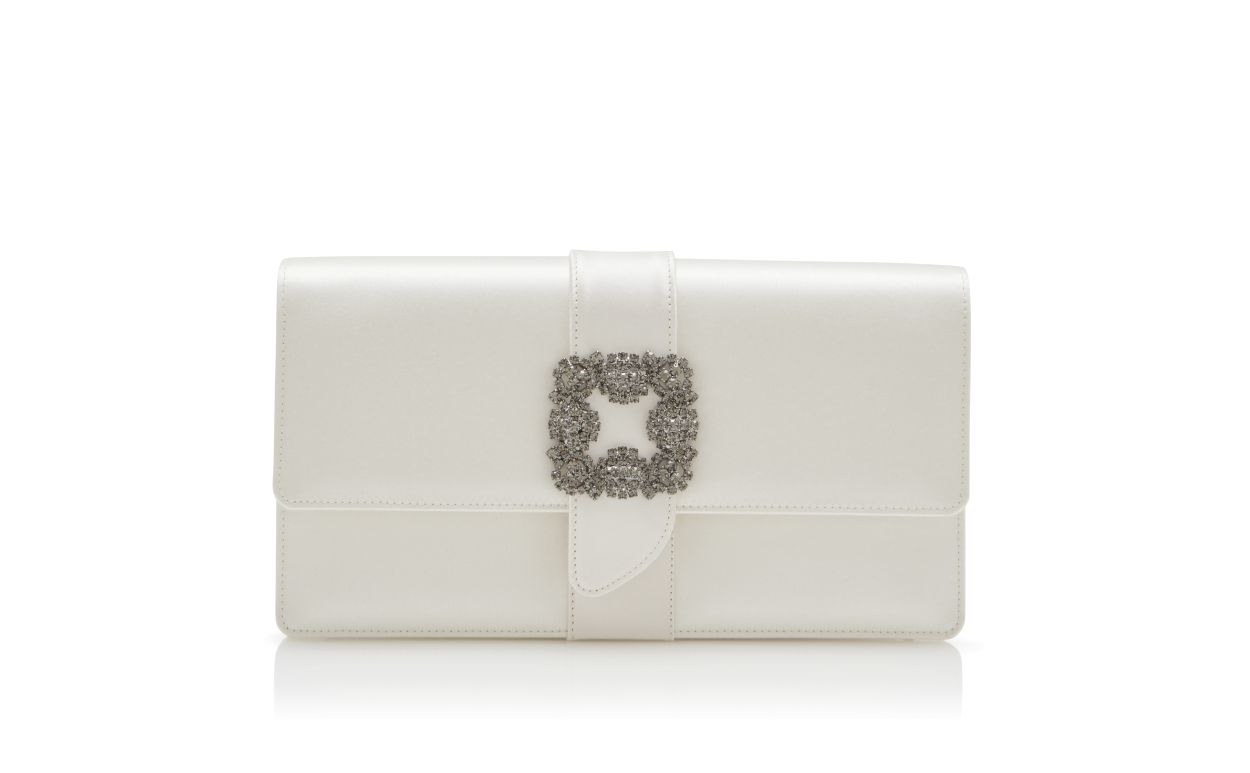 Off-White Satin Jewel Buckle Clutch
