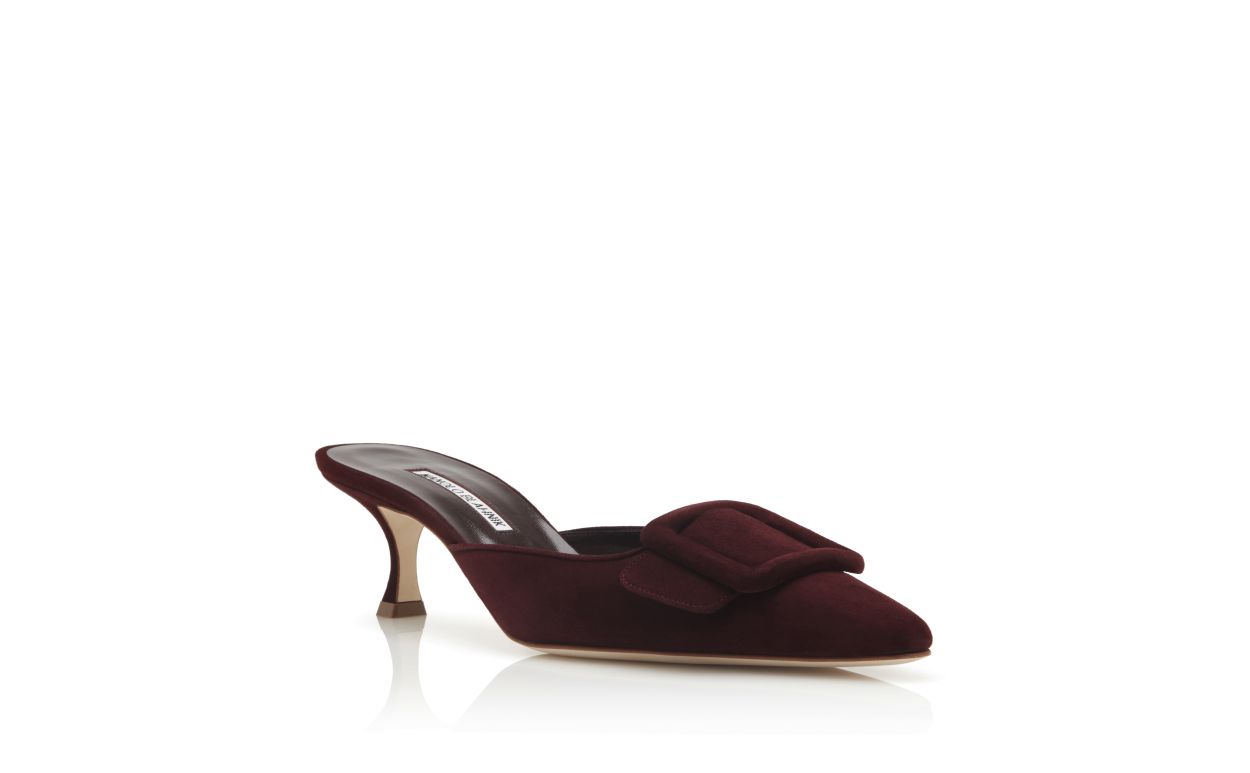 Burgundy Suede Kitten Heel Mules