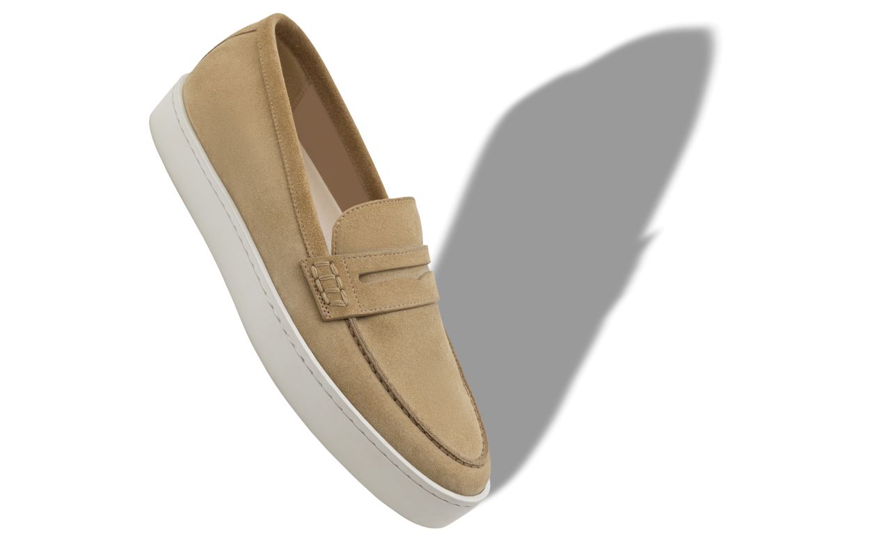 Light Khaki Suede Slip-On Loafers
