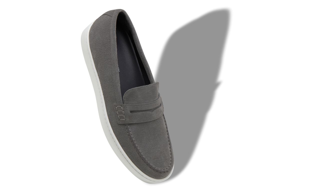 Grey Suede Slip On Loafers
