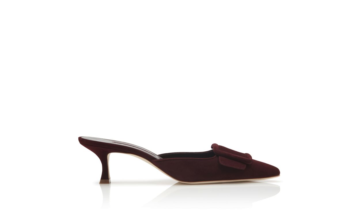 Burgundy Suede Kitten Heel Mules