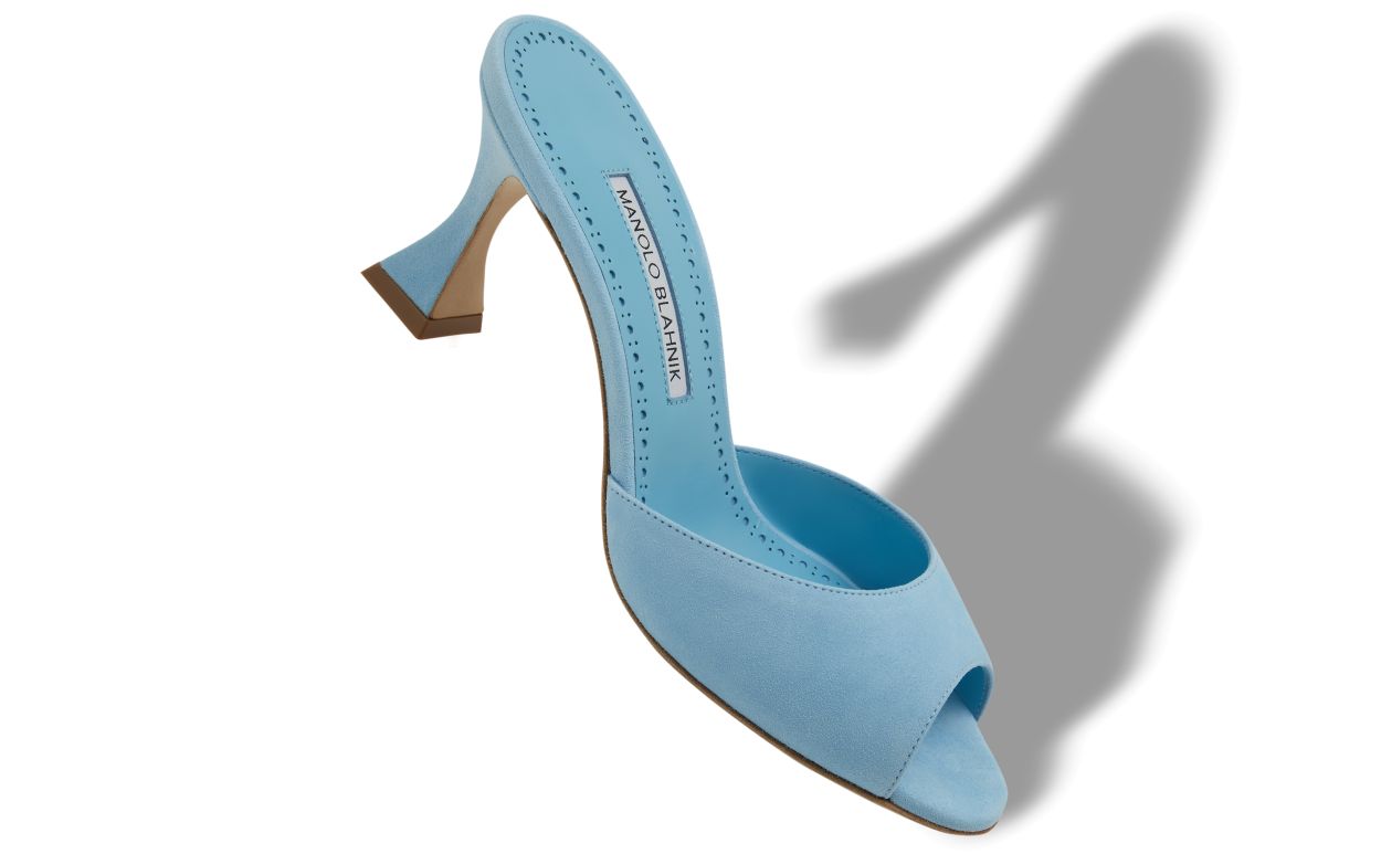 Light Blue Suede Open Toe Mules