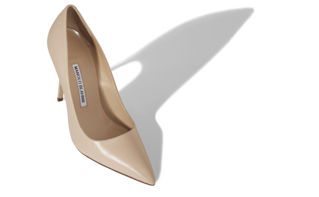 Taupe Calf Leather Pointed Toe Pumps