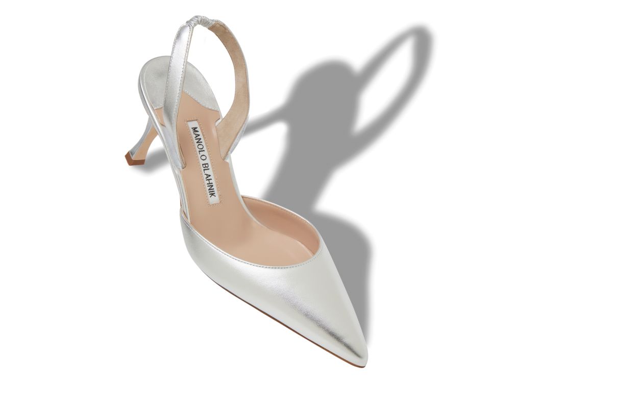 Silver Nappa Leather Slingback Pumps
