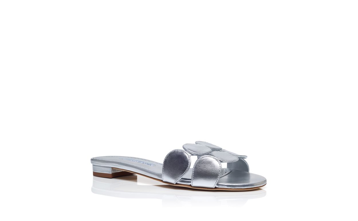 Silver Nappa Leather Flat Sandals
