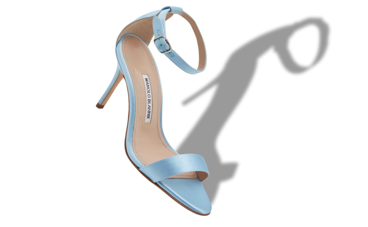 Light Blue Satin Ankle Strap Sandals