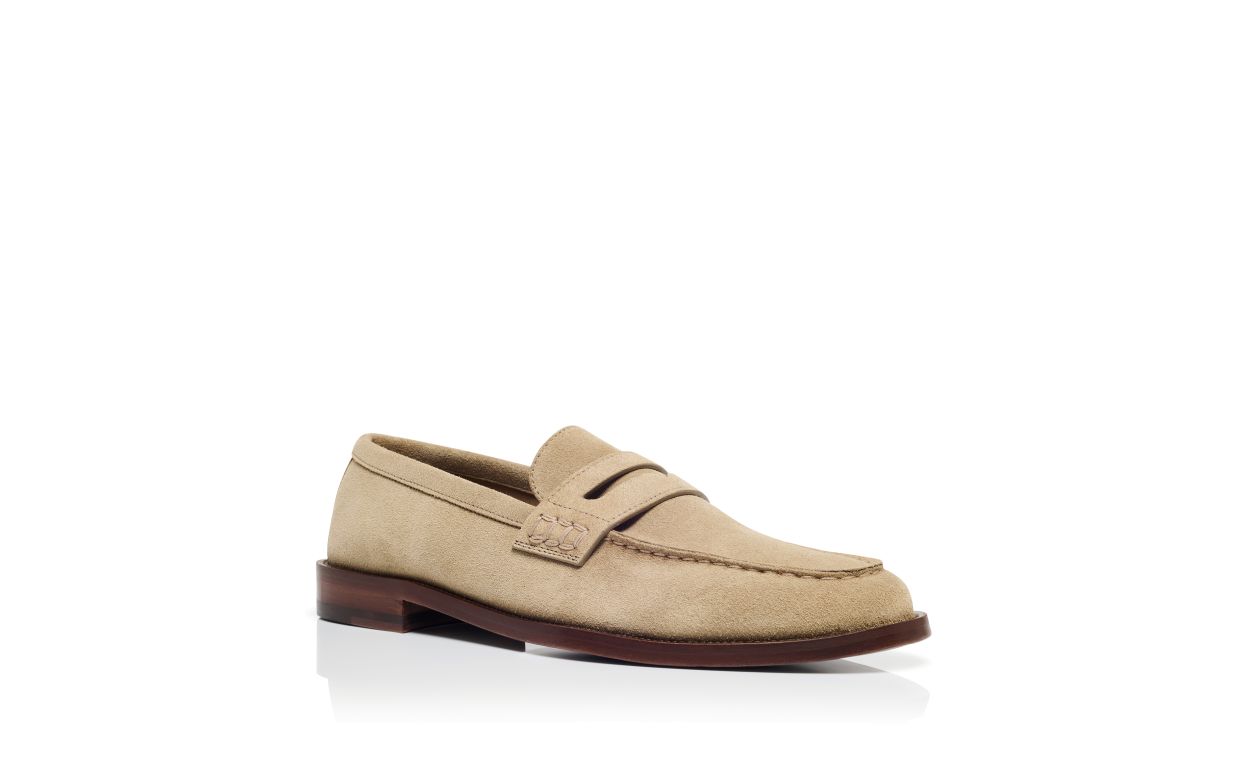 Beige Suede Penny Loafers