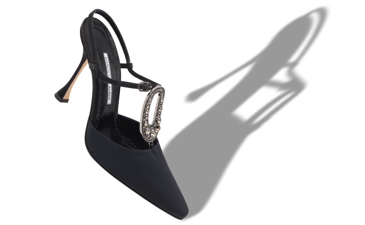 Black Grosgrain Jewel Embellished T-Bar Pumps