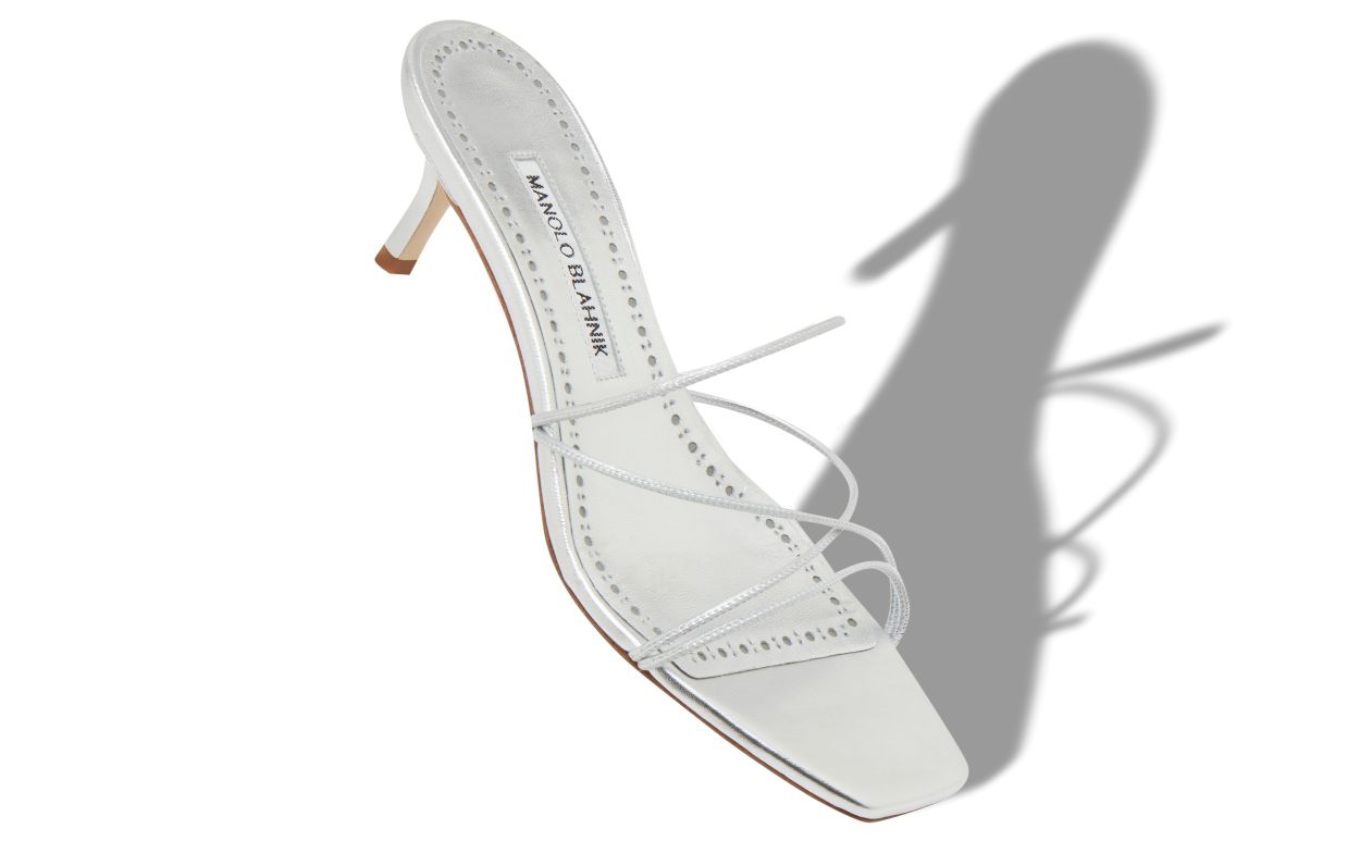 Silver Nappa Leather Open Toe Mules