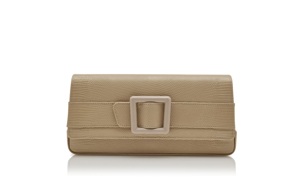 Light Beige Calf Leather Buckle Clutch