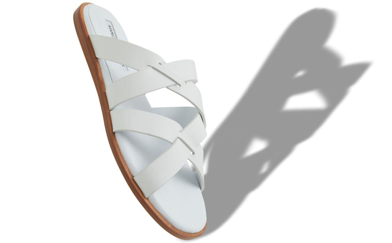 White Calf Leather Crossover Flat Sandals