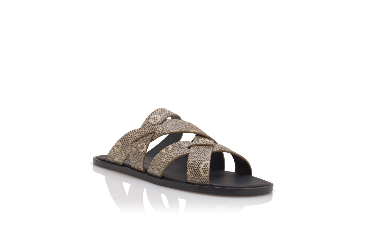 Lizard Print Calf Leather Crossover Sandals