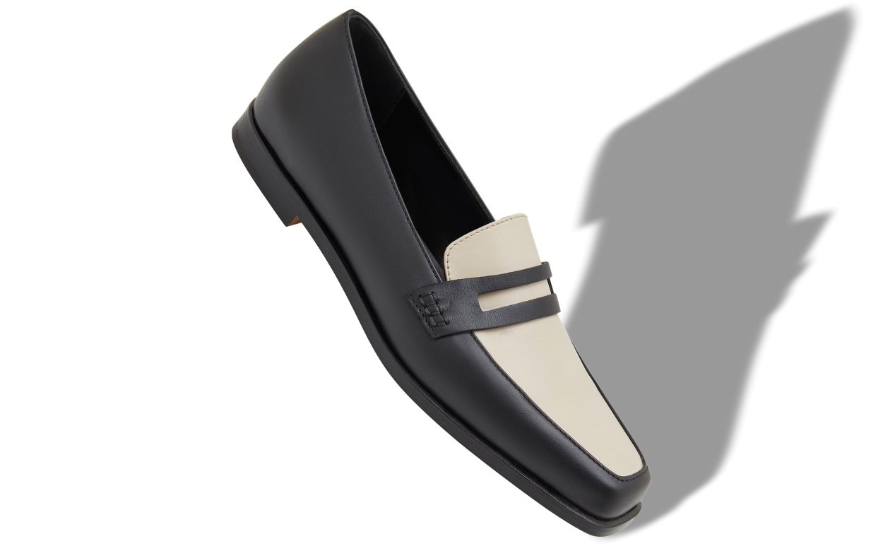 Black and Cream Calf Leather Loafers