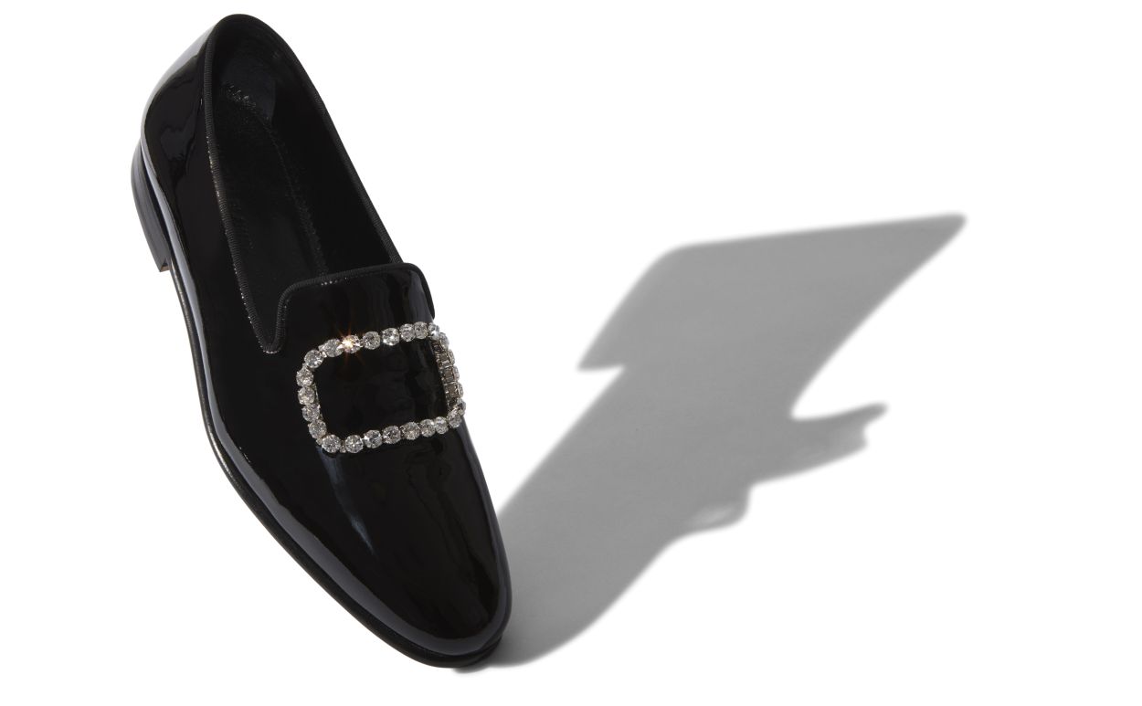 Black Patent Leather Jewel Buckle Loafers