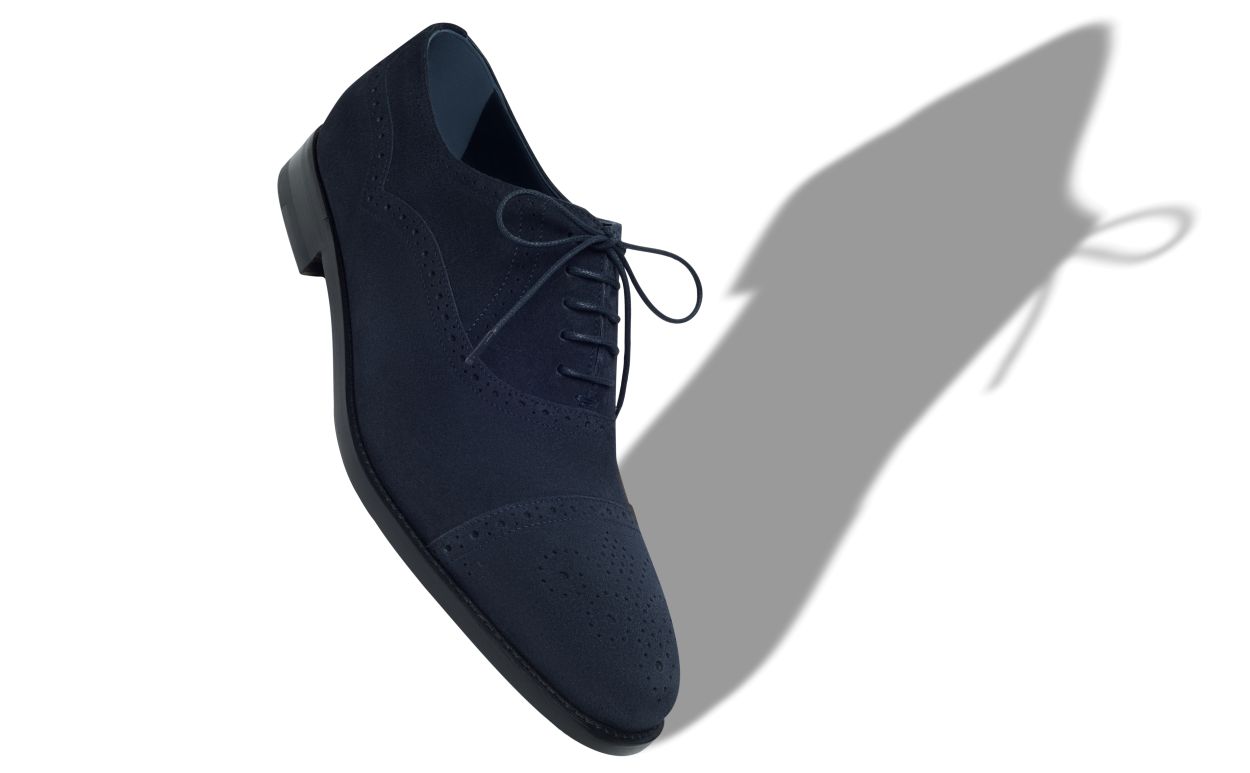 Navy Blue Suede Cap Toe Oxfords