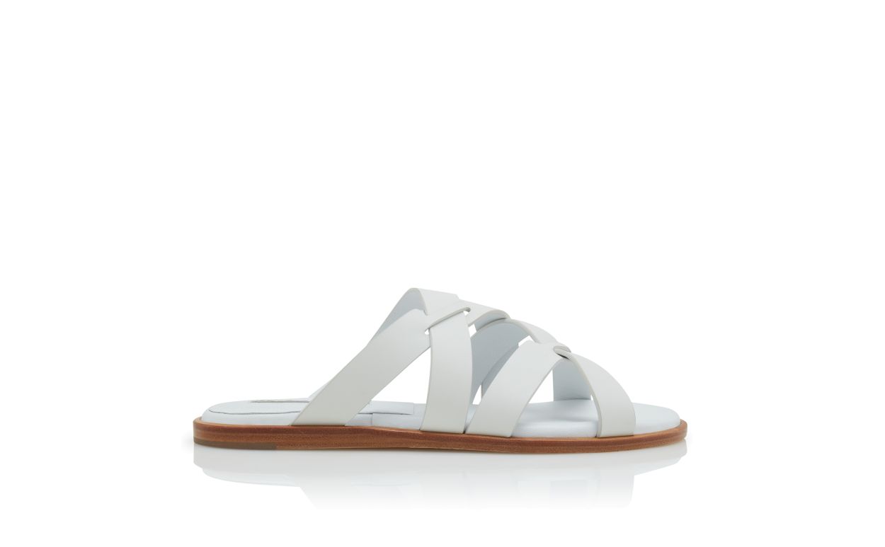 White Calf Leather Crossover Flat Sandals