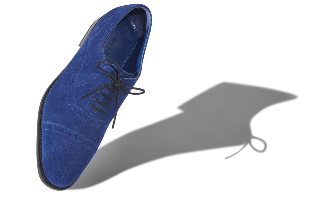 Bright Blue Suede Cap Toe Oxfords