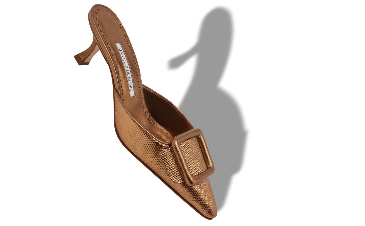 Bronze Calf Leather Buckle Detail Mules