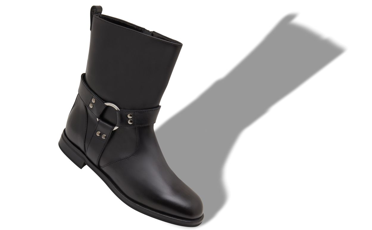 Black Calf Leather Ankle Boots