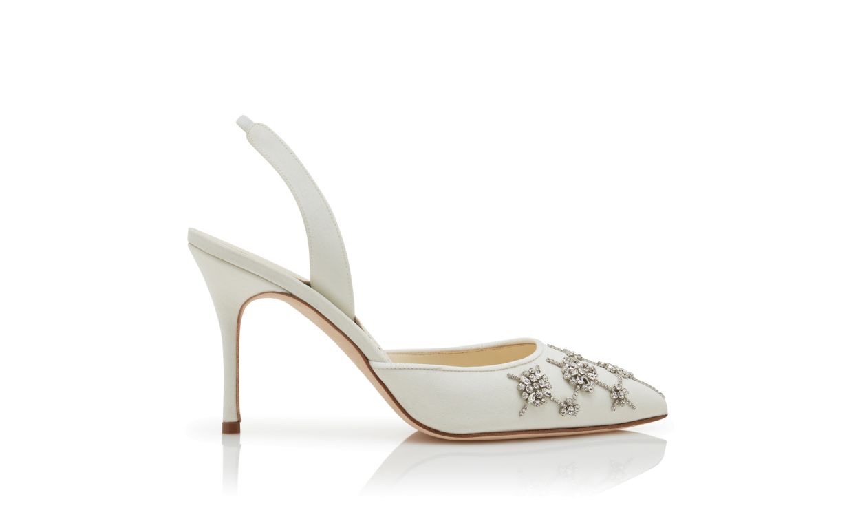 Cream Crepe de Chine Slingback Pumps