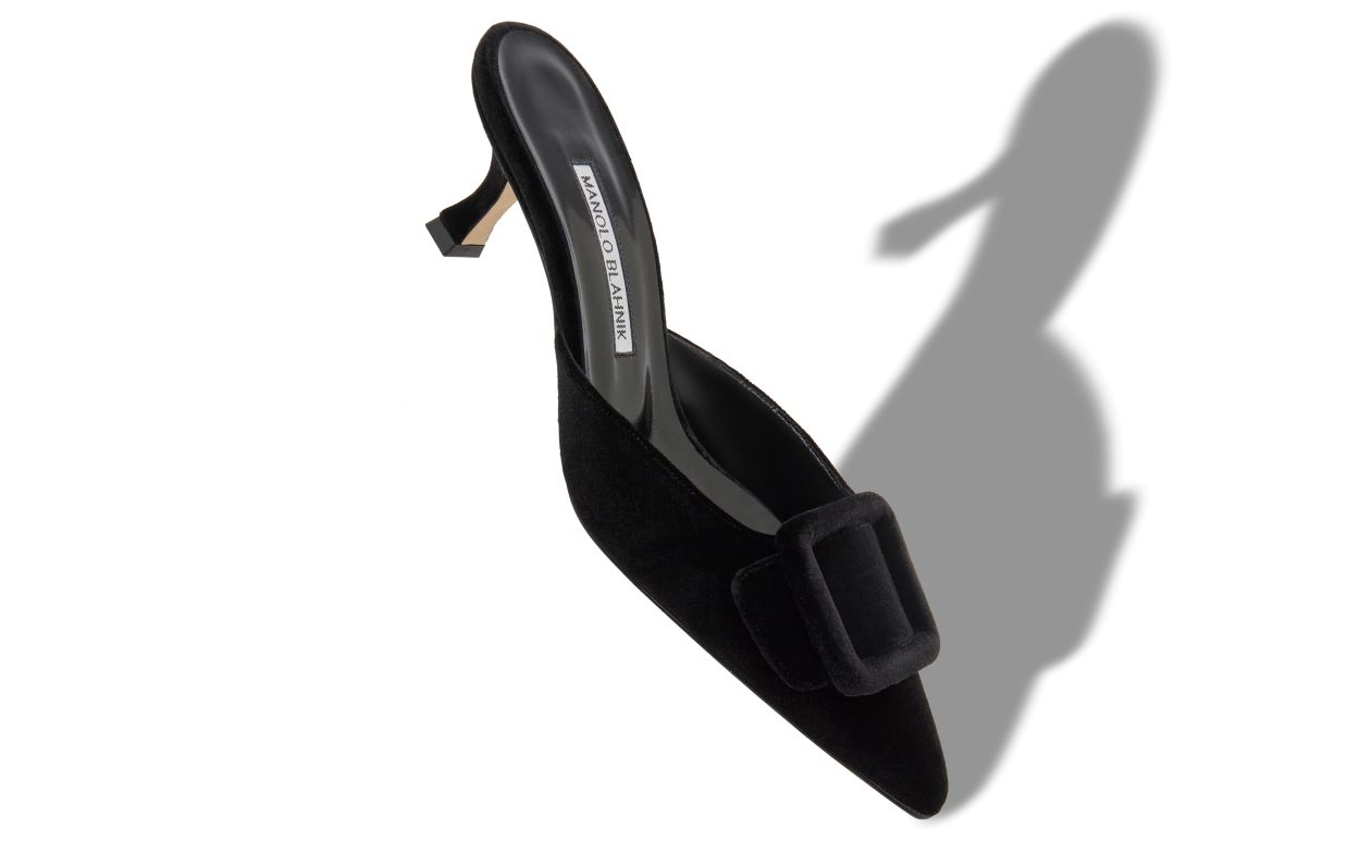 Black Velvet Buckle Detail Mules