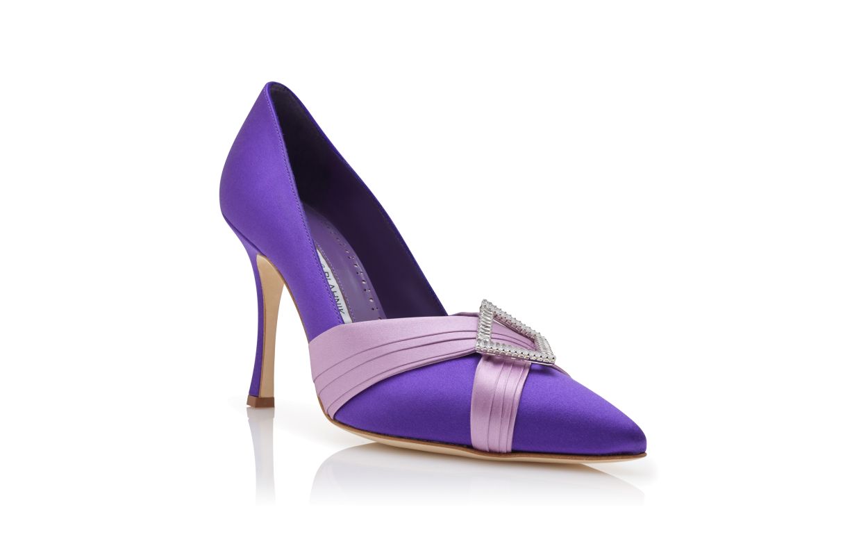 Purple Satin Pleated Detail Pumps