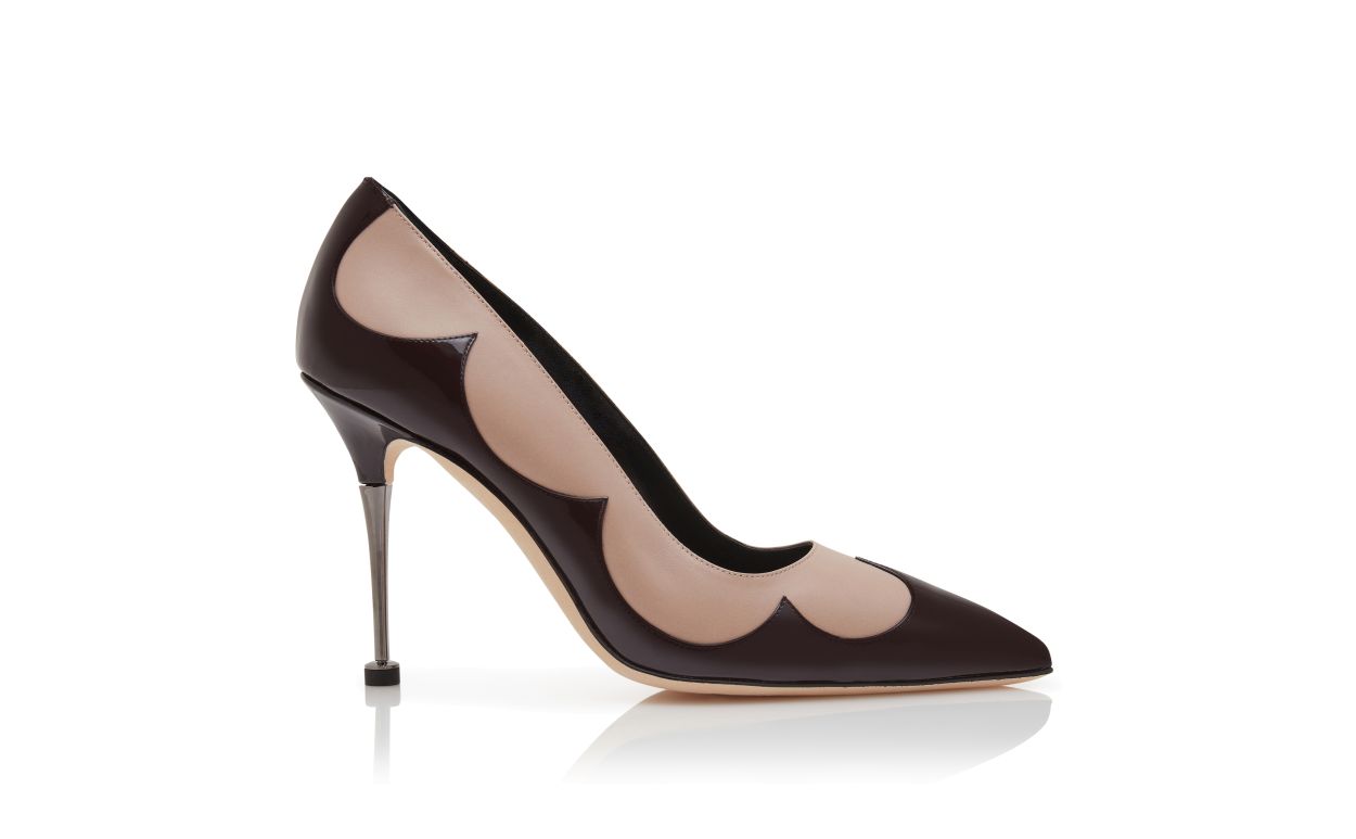 Light Beige and Dark Brown Leather Pumps