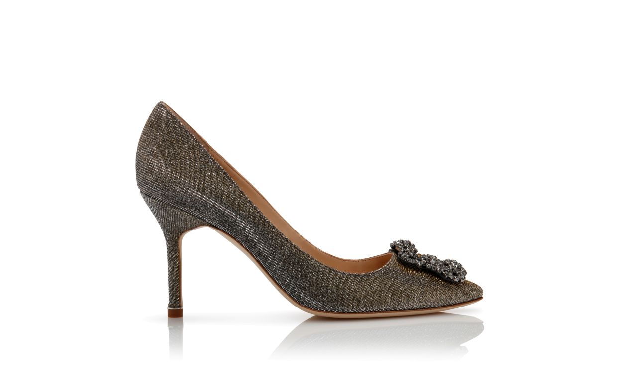 Dark Gold Glitter Fabric Jewel Buckle Pumps