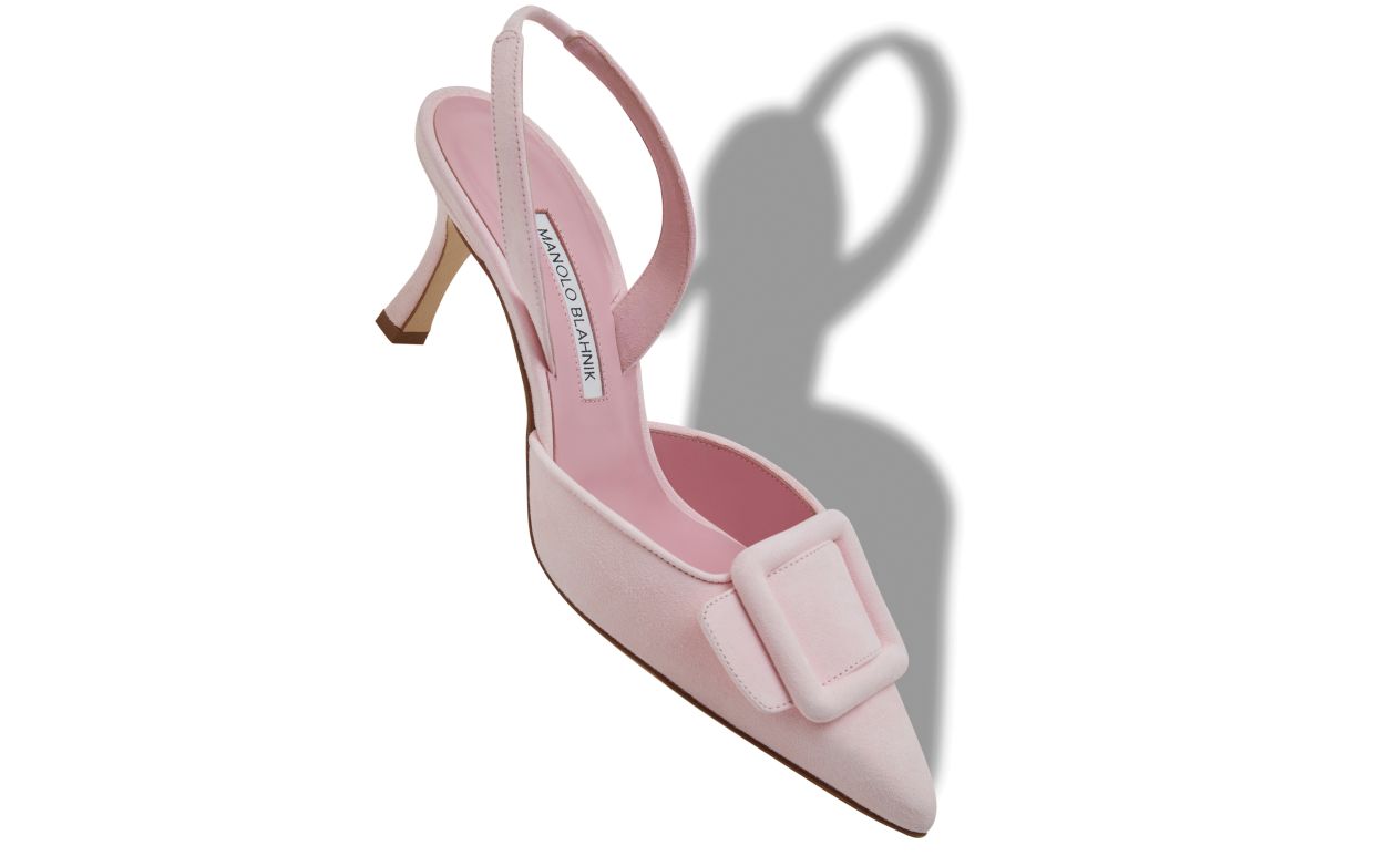 Light Pink Suede Buckle Detail Slingback Pumps