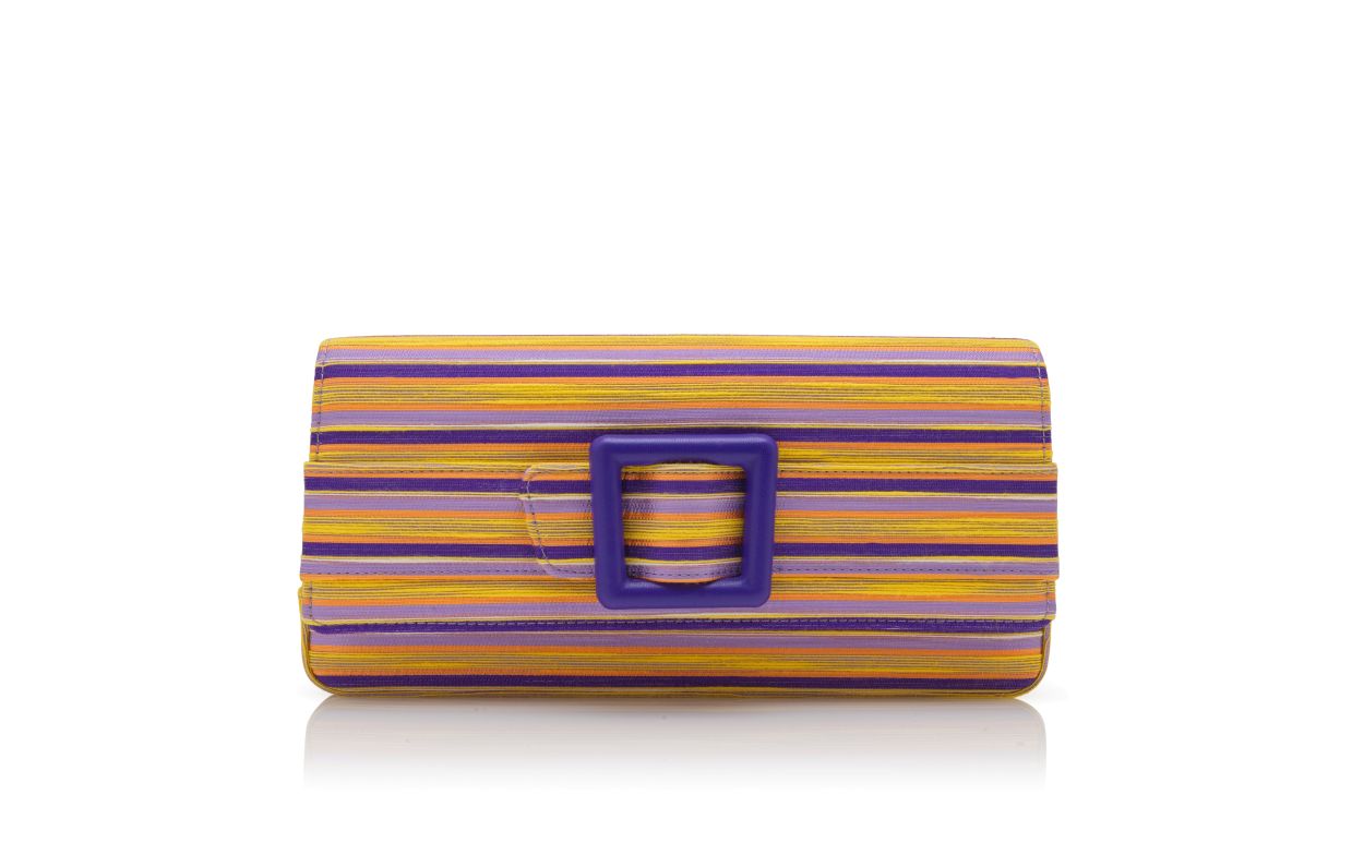 Purple and Orange Cotton Striped Buckle Clutch