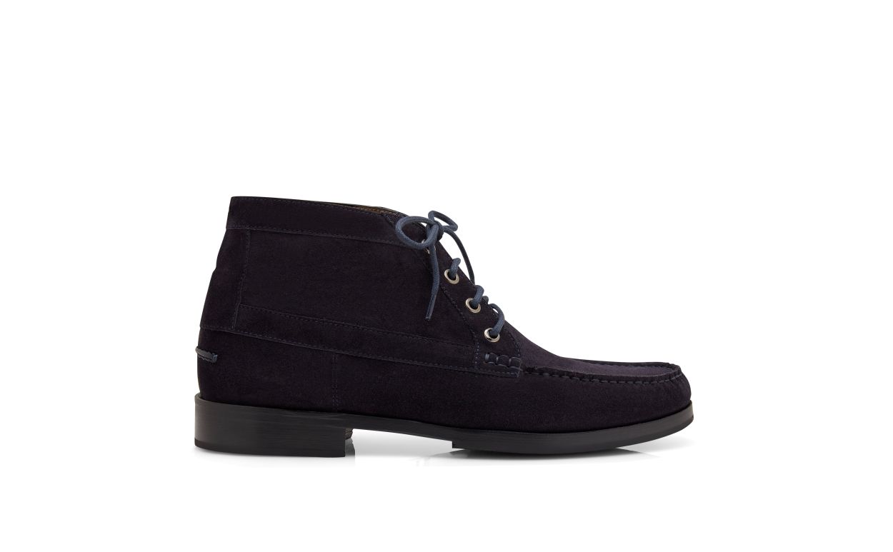 Navy Blue Calf Suede Ankle Boots
