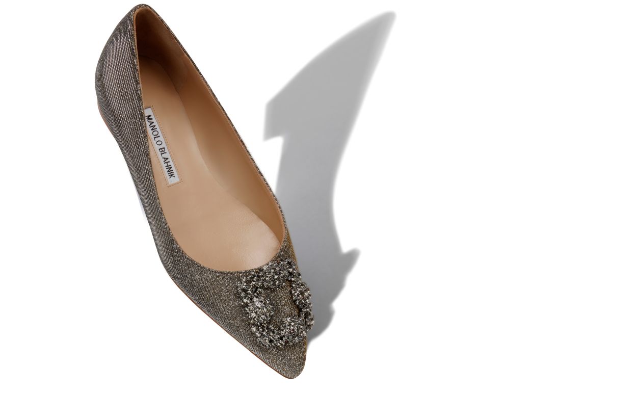 Dark Gold Glitter Fabric Jewel Buckle Flat Pumps