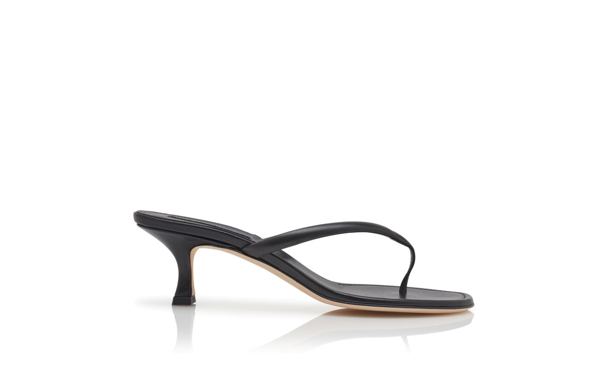 Black Nappa Leather Thong Sandals
