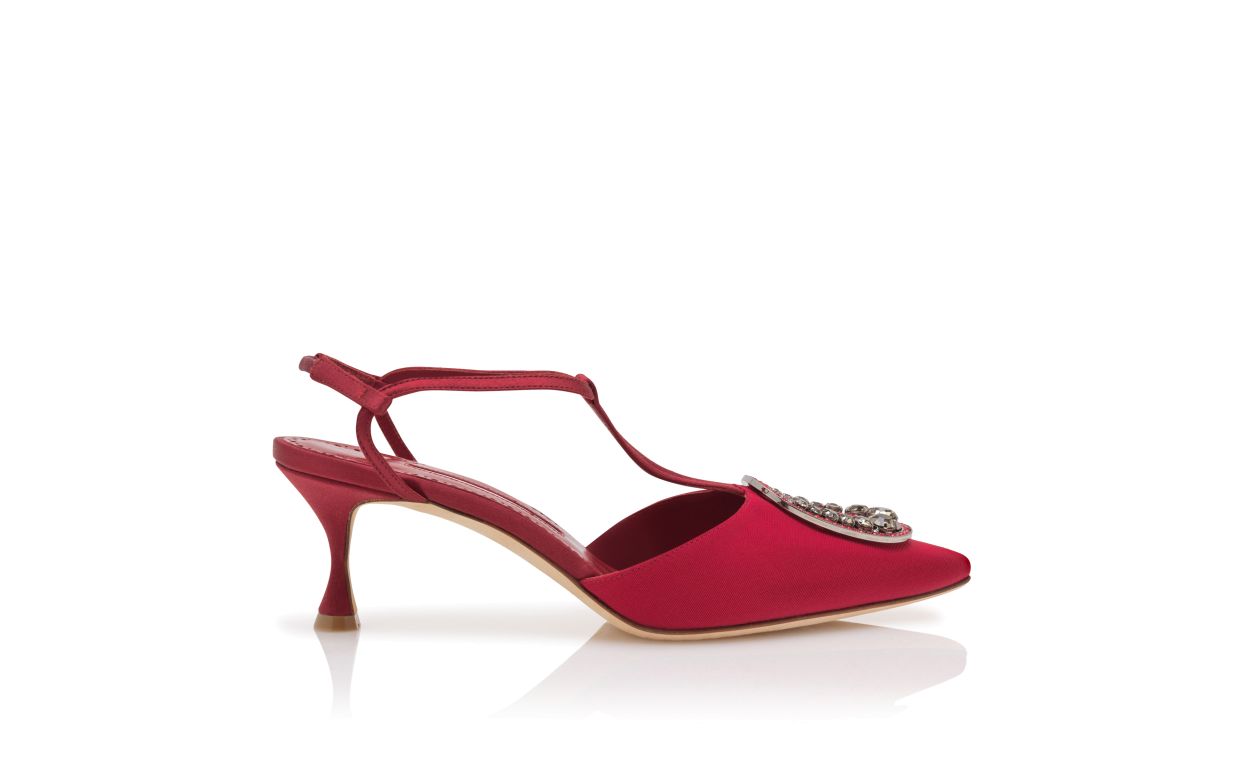 Red Grosgrain Jewel Embellished T-Bar Pumps