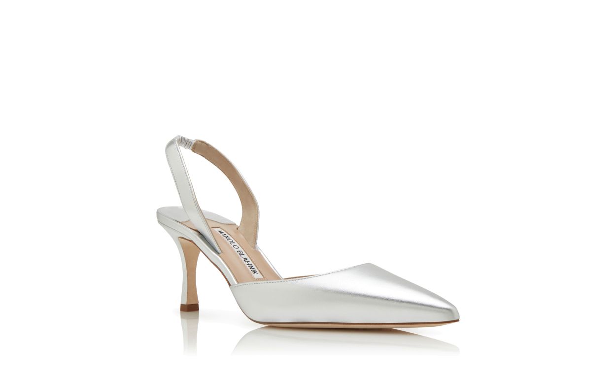 Silver Nappa Leather Slingback Pumps