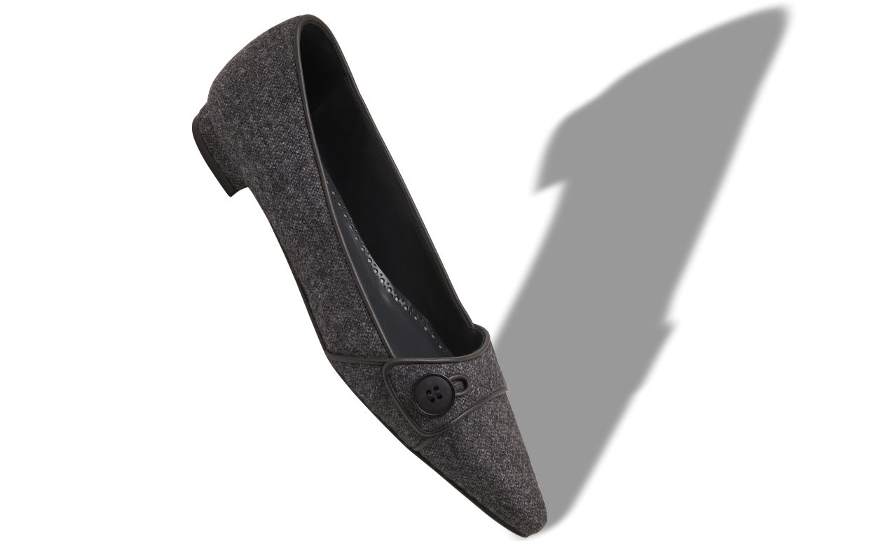 Dark Grey Wool Flat Pumps