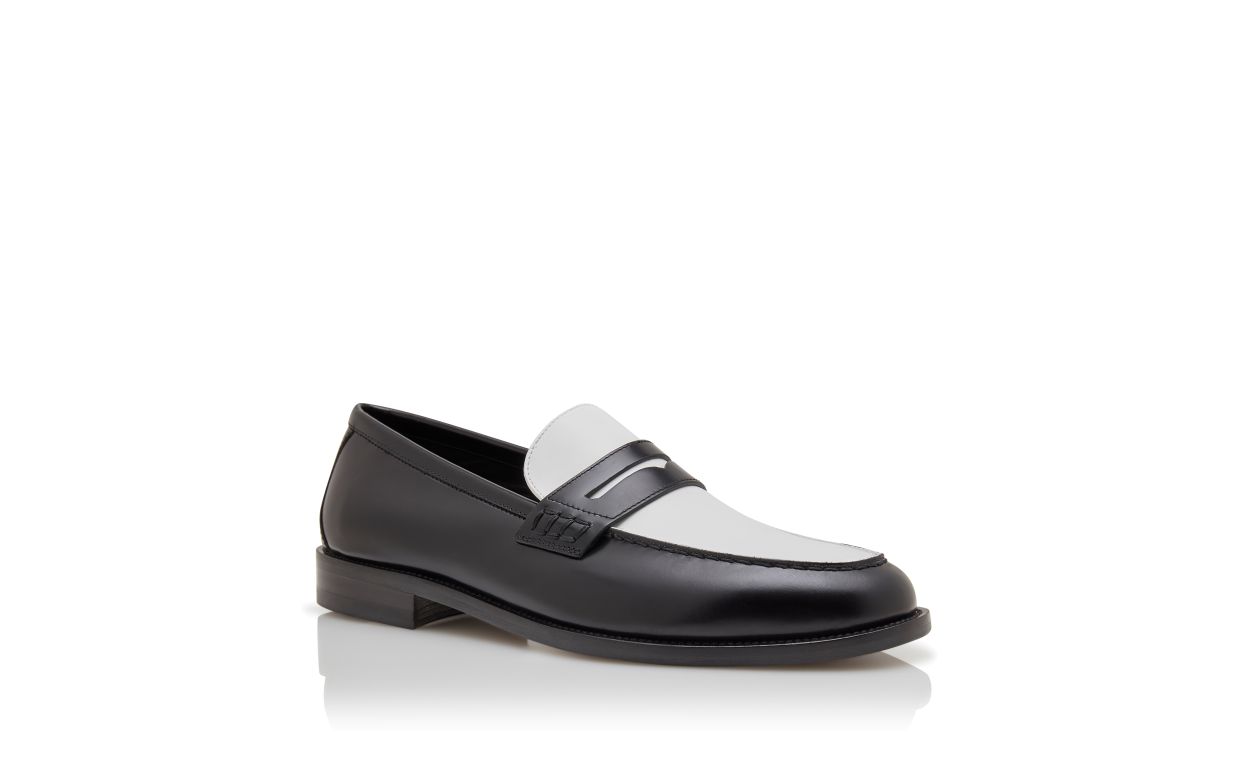 Black and White Calf Leather Penny Loafers