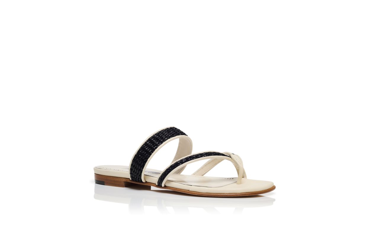 Cream Raffia Flat Sandals