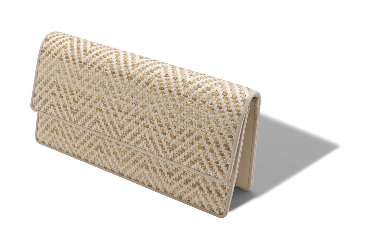 Light Beige and Cream Raffia Clutch