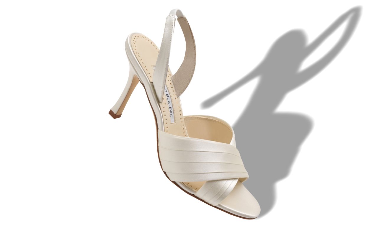 Light Cream Satin Pleated Detail Slingback Sandals