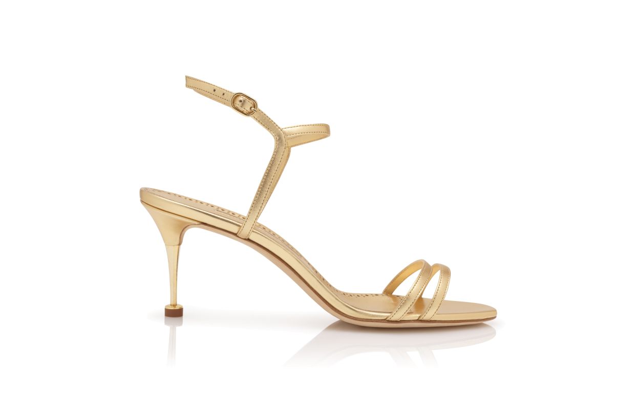 Gold Nappa Leather Ankle Strap Sandals