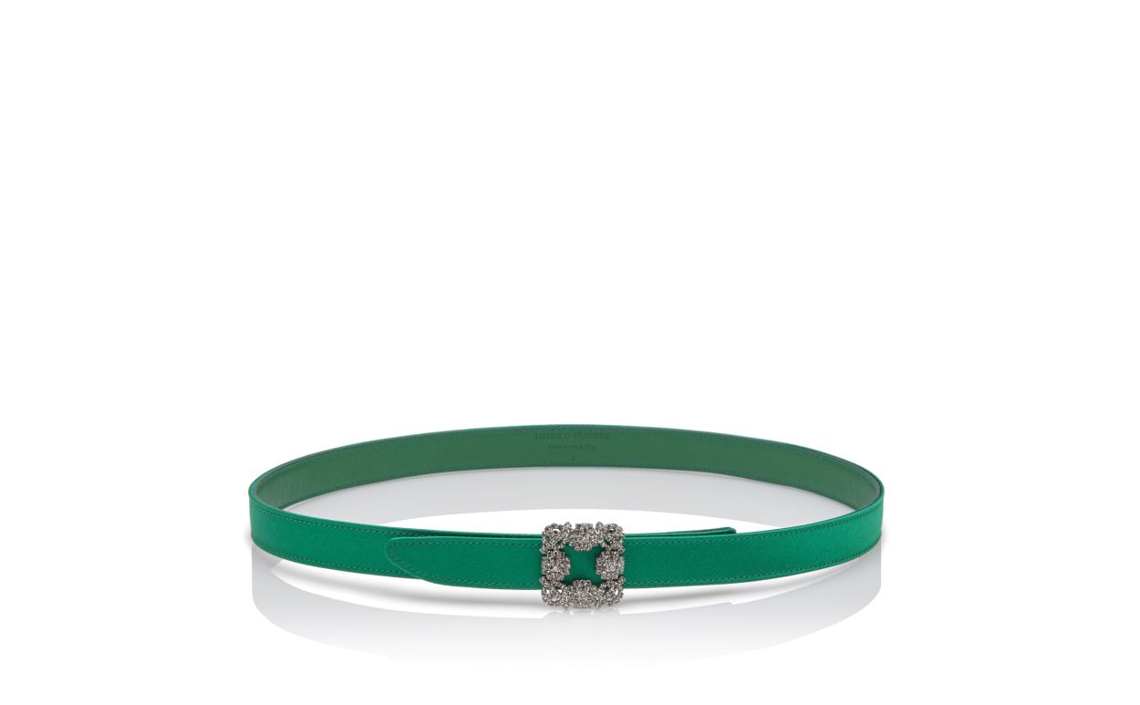 Green Satin Crystal Buckled Belt
