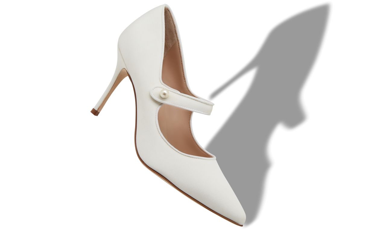 White Crepe De Chine Mary Jane Pumps