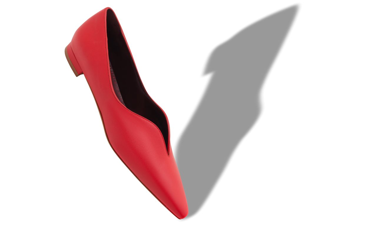 Red Nappa Leather Flat Pumps