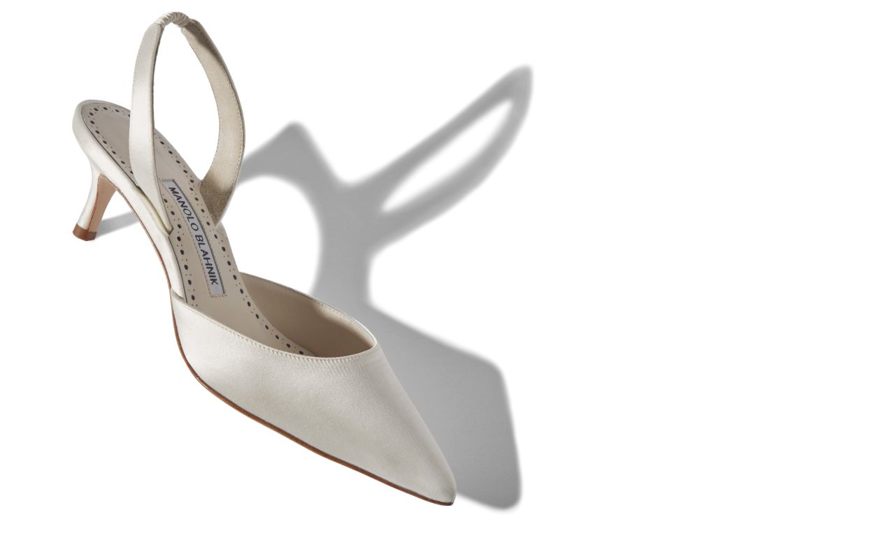 White Satin Slingback Pumps