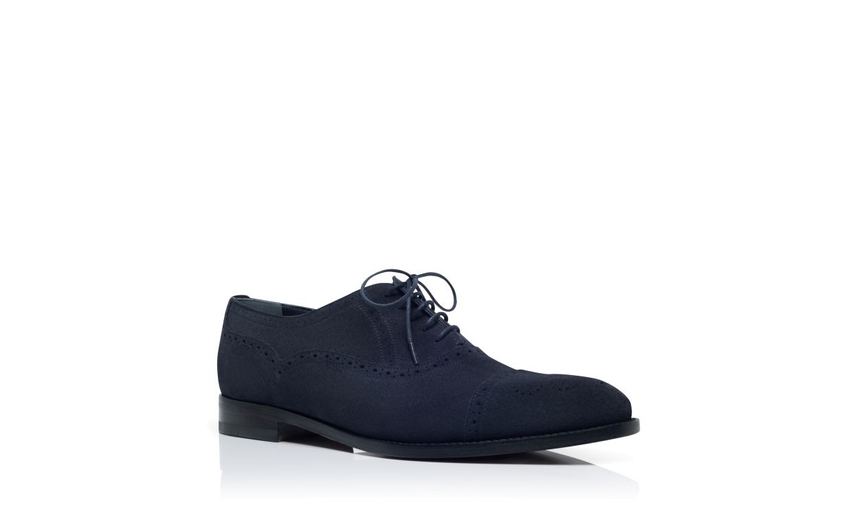 Navy Blue Suede Cap Toe Oxfords