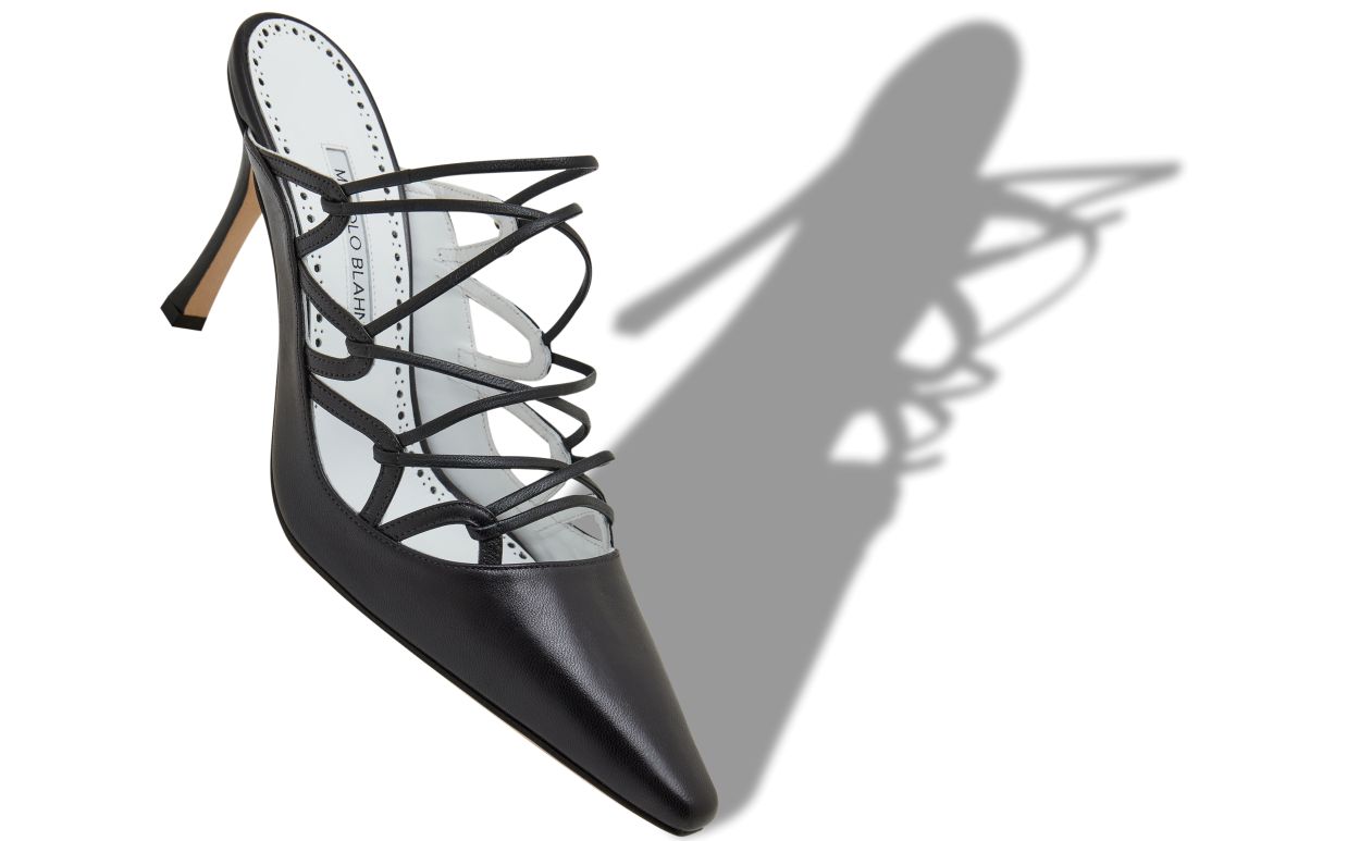 Black Nappa Leather Lace-Up Detail Mules