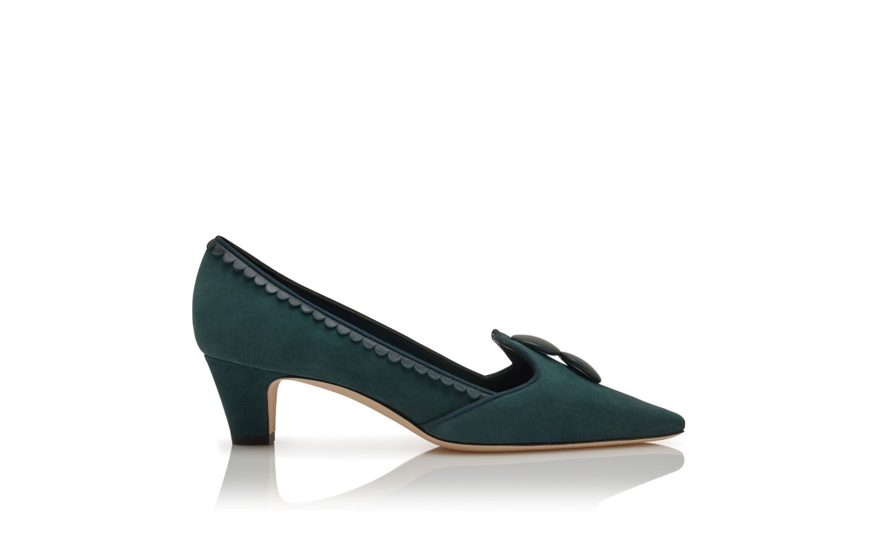 Dark Green Suede Button Detail Pumps
