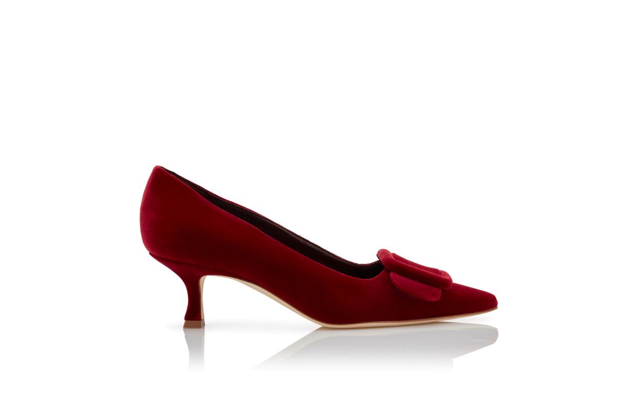 Red Velvet Buckle Detail Pumps